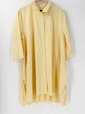 Stella Carakasi Yellow Button Front Artsy Lagenlook Tunic Top Shirt Dress XXL
